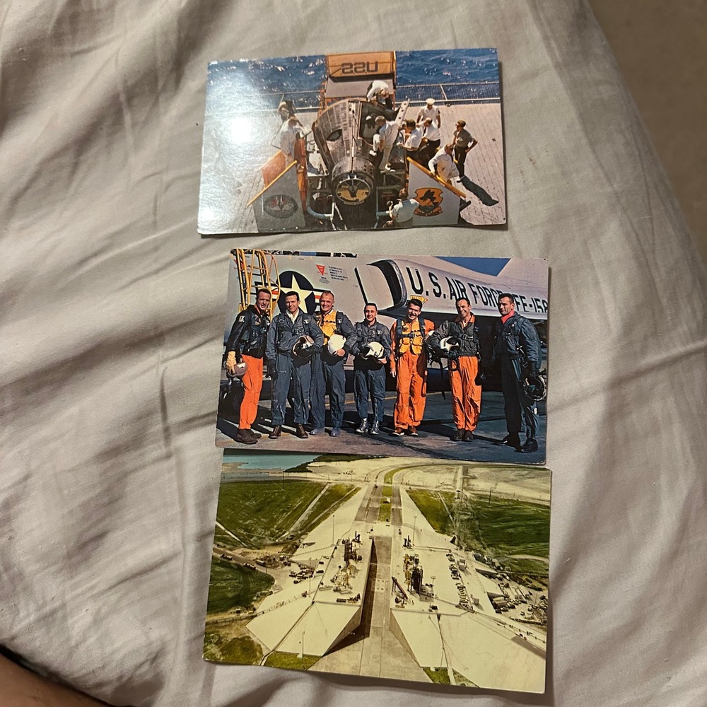 Vintage NASA Postcard Set Mercury 7 Astronauts Gemini 4 USS Wasp Kennedy Ctr